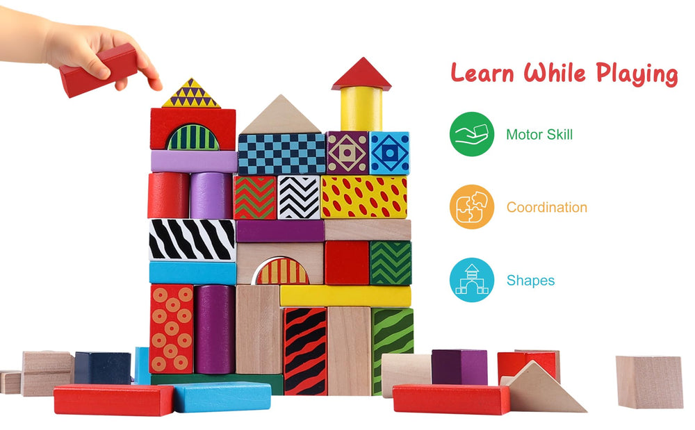 Offelec wooden blocks support hands-on exploration and social play.