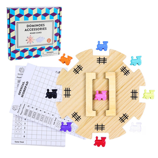 Offelec Mexican Train dominoes hub in pine for durable, easy setup.