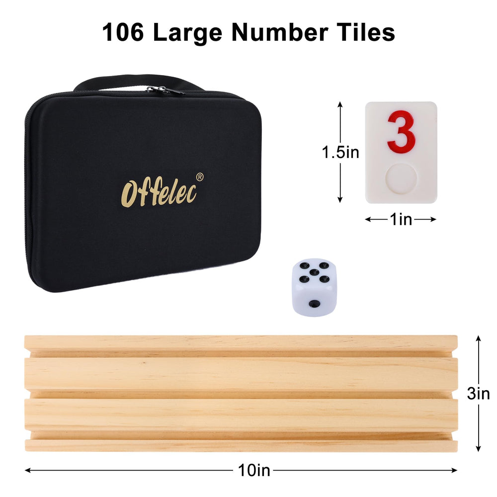 Offelec Rummy Cube tiles with bold numbers enhancing visibility in any lighting.