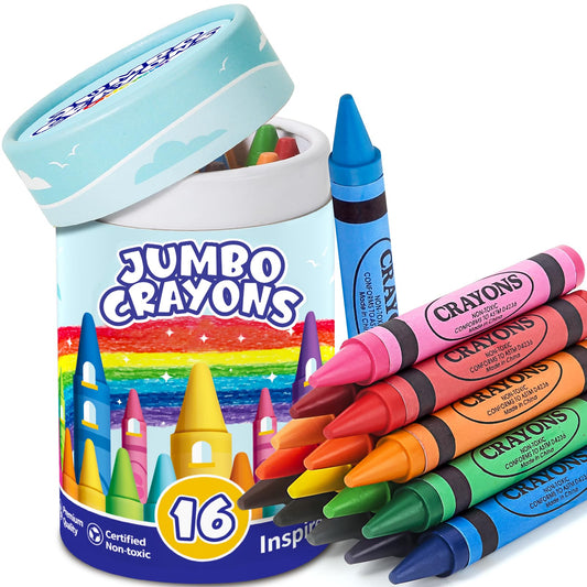 Officygnet 16-colors jumbo crayons pack for toddlers with easy grip and mess-free coloring.