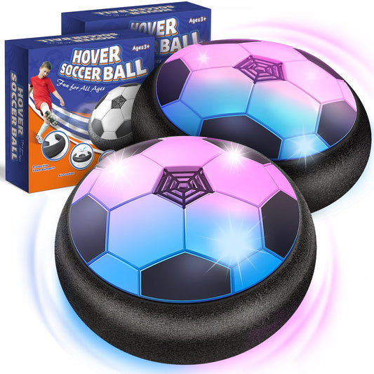 Officygnet two-pack LED hover soccer balls for shared indoor play.