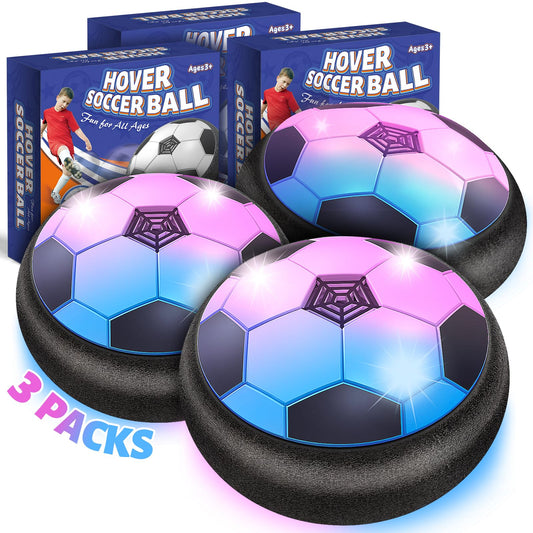 Officygnet 3-pack hover soccer balls glow brightly for engaging indoor play.