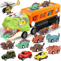 Officygnet dinosaur truck front view with built-in ramp for easy storage and imaginative play.