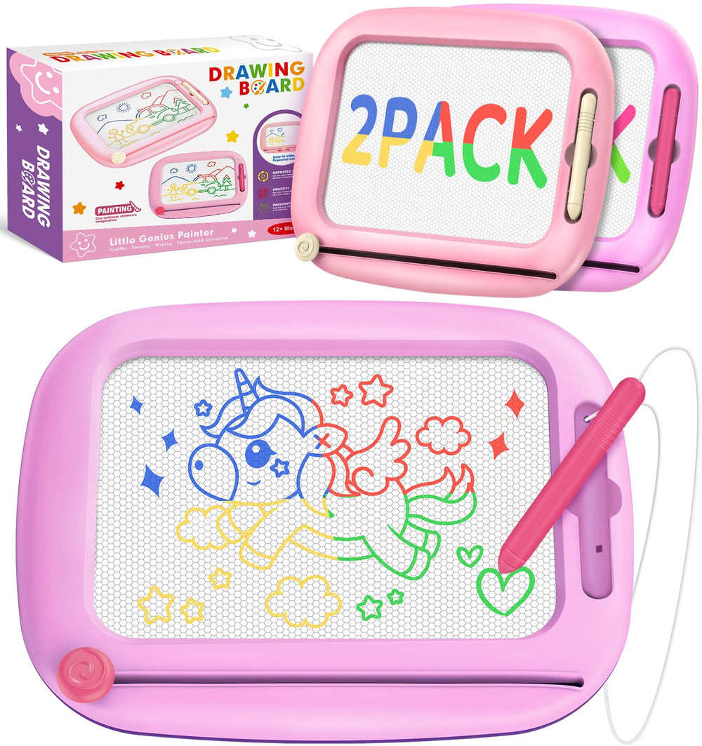 Officygnet two-pack magnetic drawing boards for toddlers encourage imaginative play and color recognition.
