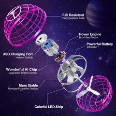 OFUN Flying Orb Ball 2025 in flight close-up with LEDs