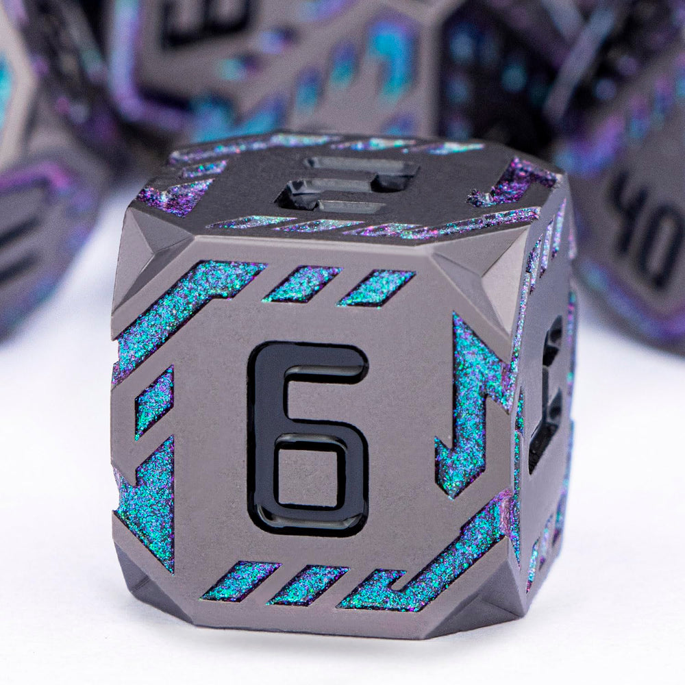 OGCOPHEN D6 metal dice with stripe texture for smooth randomness.