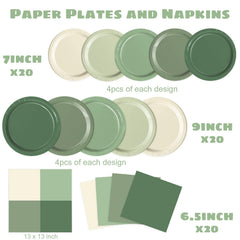 Oigco sage green 7-inch plates ideal for desserts and treats at parties