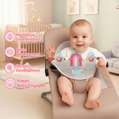 Oiibid toy bar secure clip system keeps it firmly attached to compatible bouncers.