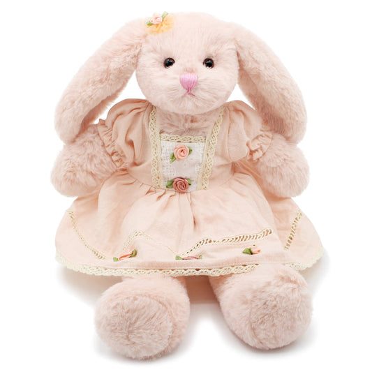 oitscute pink bunny plush in a vintage dress for adorable playtime