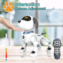 OKK Robot Dog chin-tap interaction triggers playful moves.