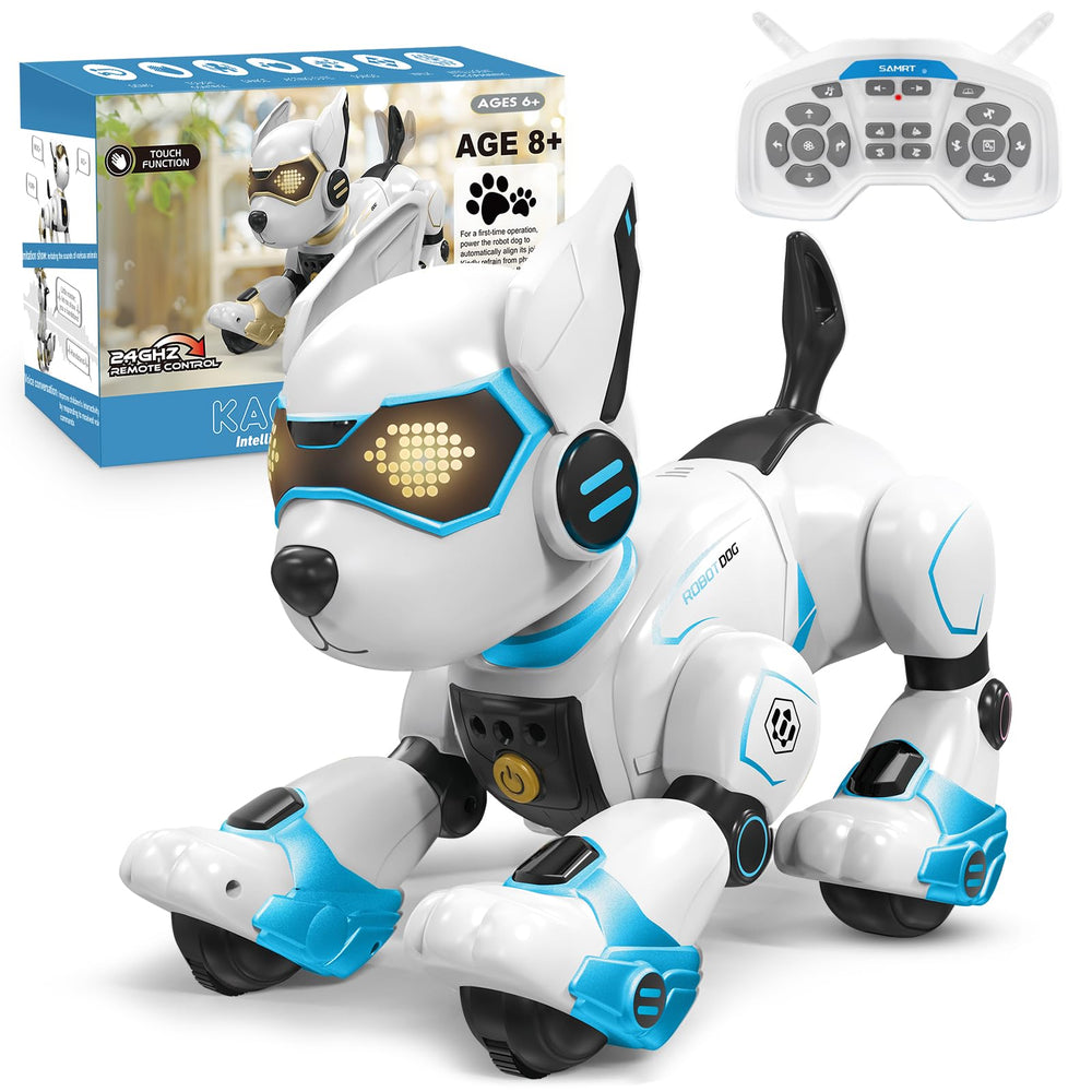 okk Robot Dog for kids with remote control and LED eyes for interactive play.