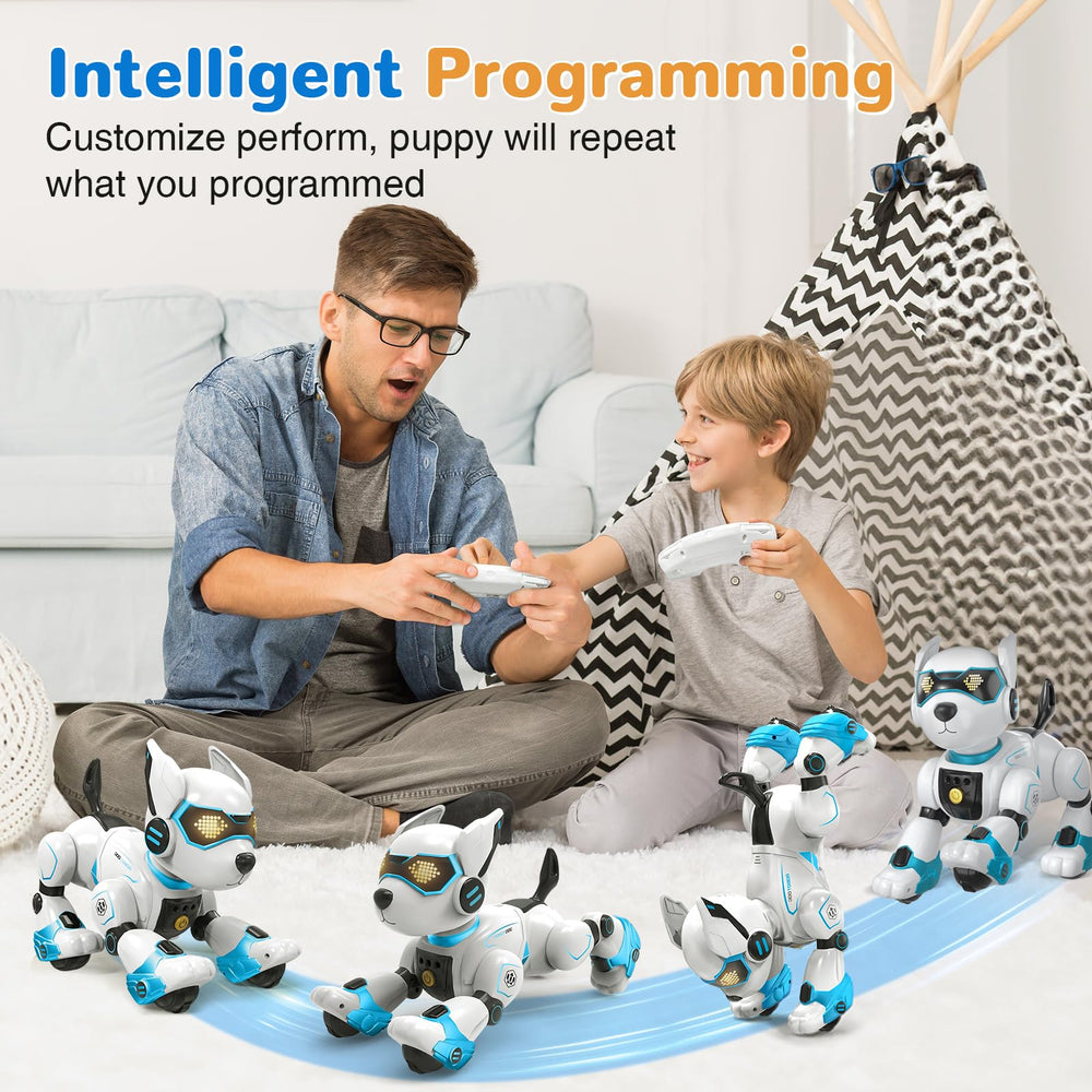 okk Robot Dog responds to voice commands for interactive learning.
