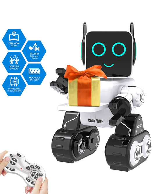 okk robot toy front view showing remote control for interactive play