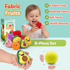 OleOletOy avocado plush sensory toy pairs soft textures with crinkle bells for engagement.