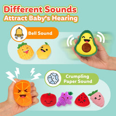 OleOletOy lemon plush sensory toy adds bright, cheerful cues for pretend snack time.