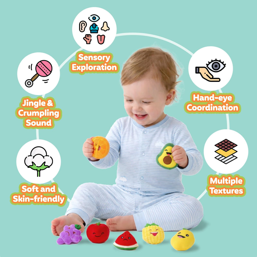 OleOletOy strawberry plush sensory toy sparks creativity during kitchen pretend play.