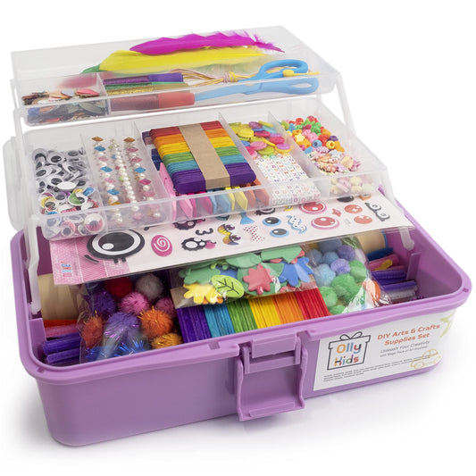 Olly Kids open gift box with colorful craft supplies for creative play