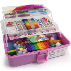 Olly Kids Arts Craft Box lid open, organized compartments for quick access to supplies.