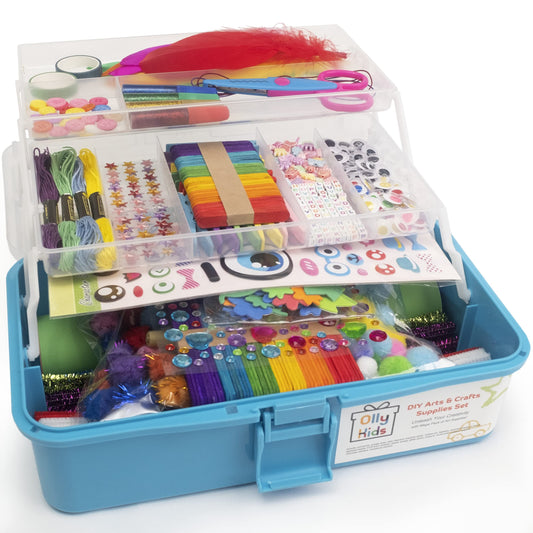 Olly Kids Craft Kits Library box open showing a full set for collaborative creative afternoons