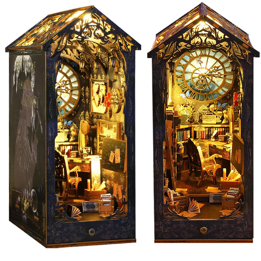 OMEPEA DIY Book Nook Kit Detective Agency front view shows a detailed diorama ready for display