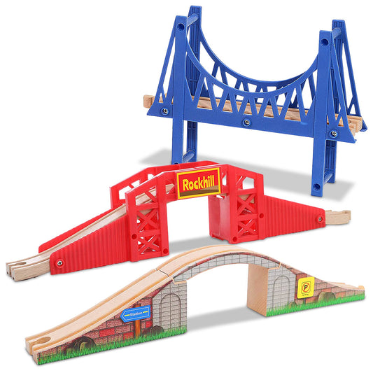 On Track USA blue suspension bridge adds height and color to your train layout.