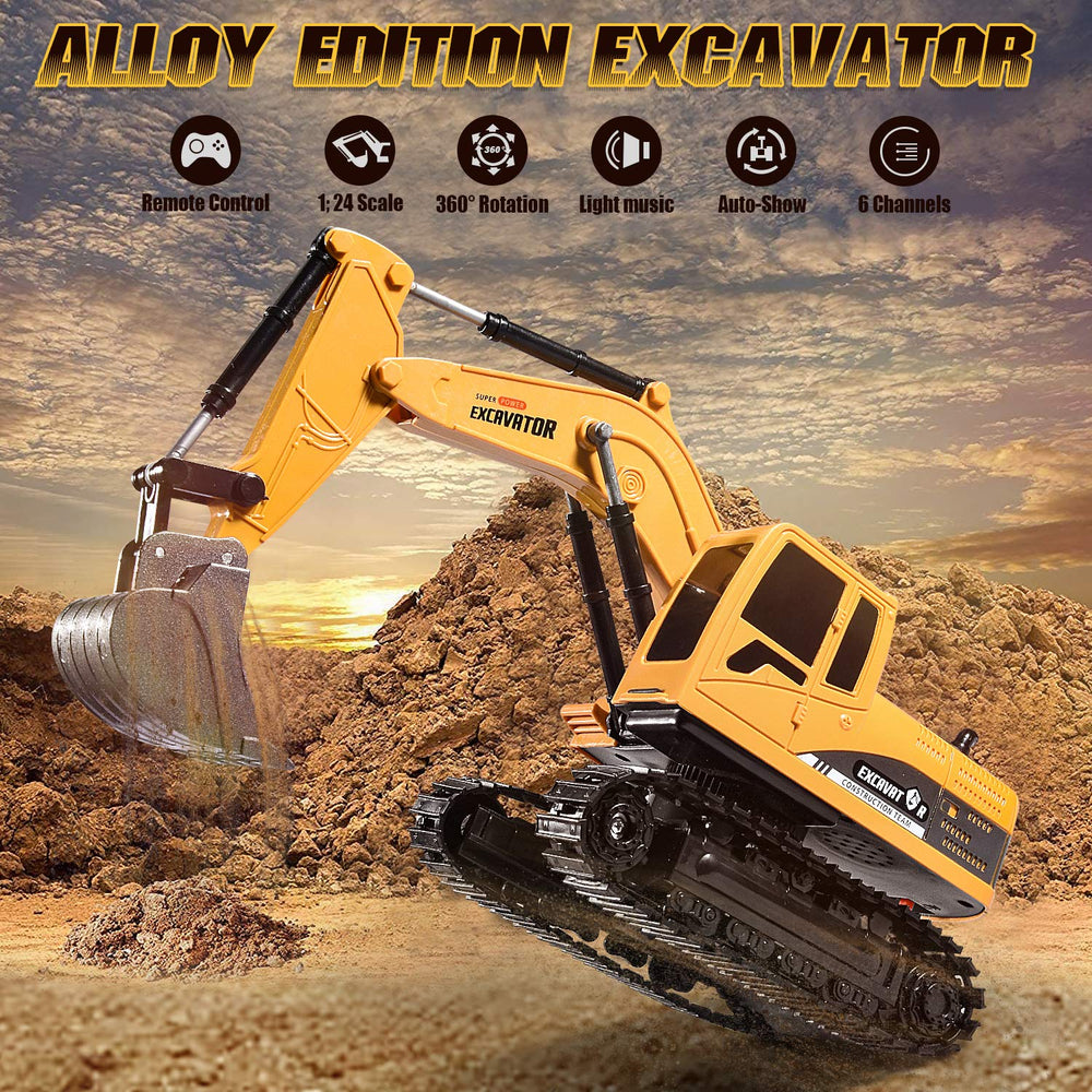 Onadrive excavator toy demonstrates digging action with realistic scooping for outdoor fun