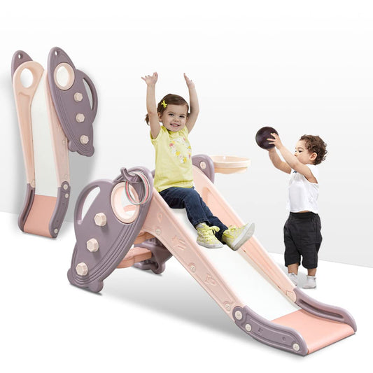 Onasti pink kid slide for indoor-outdoor use, safe toddler play.