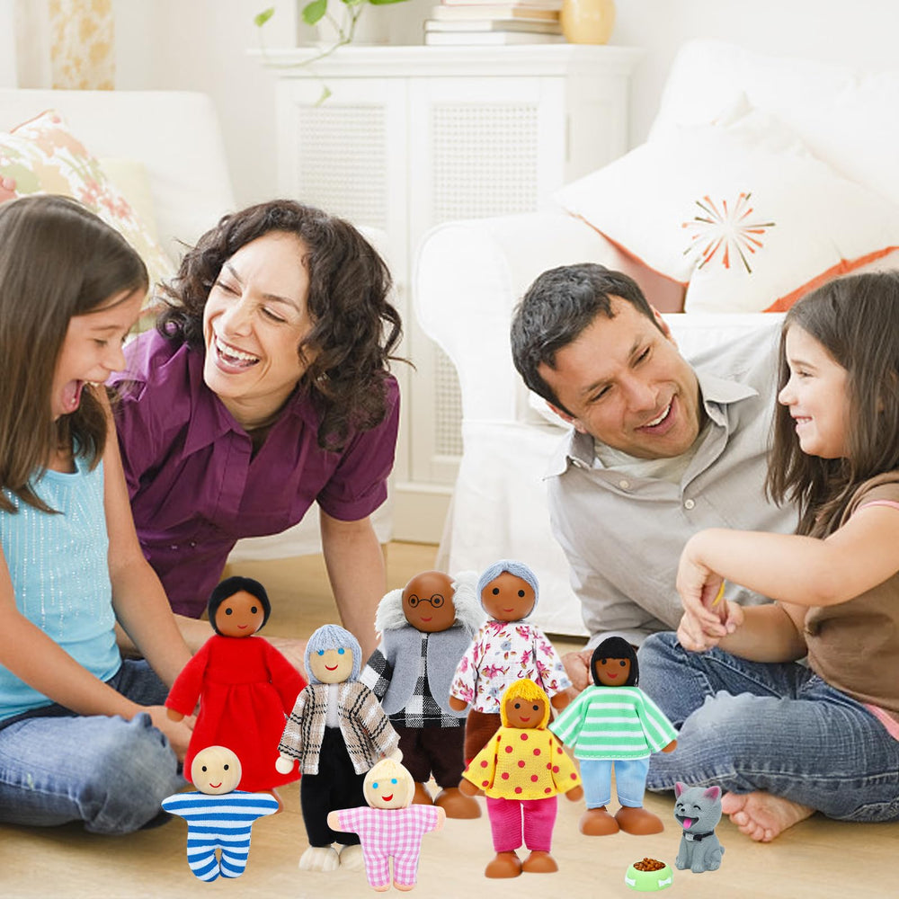 ONEST wooden figures with soft clothes for tactile play.