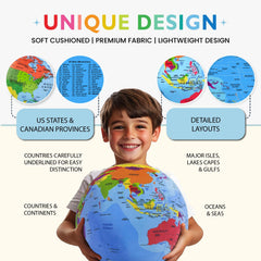 OneZa soft globe designed for playtime and hands-on geography learning