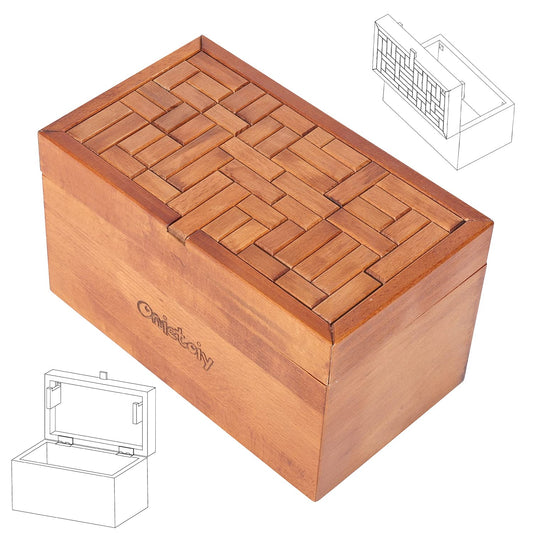 Onietoiy 32-step puzzle box closed, showcasing sturdy beech wood for durable desk play.