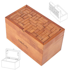 Onietoiy 32-step puzzle box closed, showcasing sturdy beech wood for durable desk play.