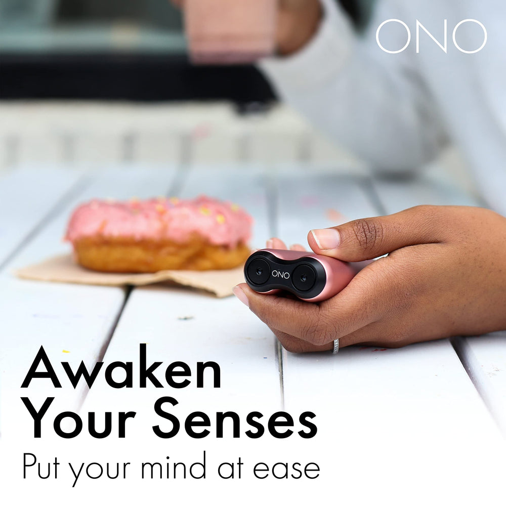 ONO Roller rose gold compact size fits pockets for quick calm moments.