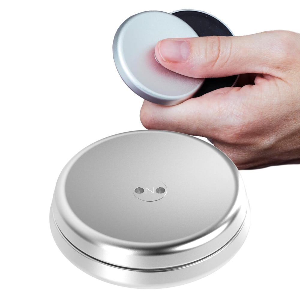 ONO Slider handheld fidget toy in grey aluminum for discreet stress relief.