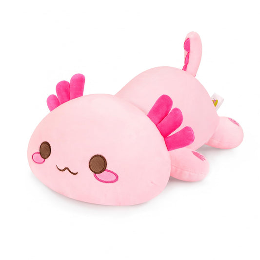 Onsoyours axolotl plush front view showing ultra-soft pink fabric for cozy hugs