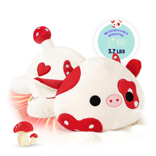 Onsoyours mushroom cow weighted plush full view for cuddling and comfort