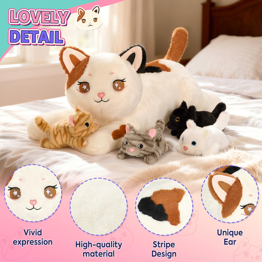 Onsoyours cat set with kittens hidden inside the unzip belly for imaginative play