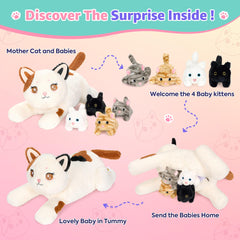 Onsoyours kawaii cat toy set featuring a white calico mother and four babies
