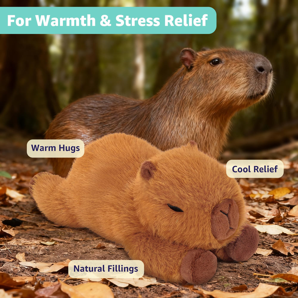 Onsoyours capybara plush heated in microwave, provides soothing warmth for neck and shoulders.