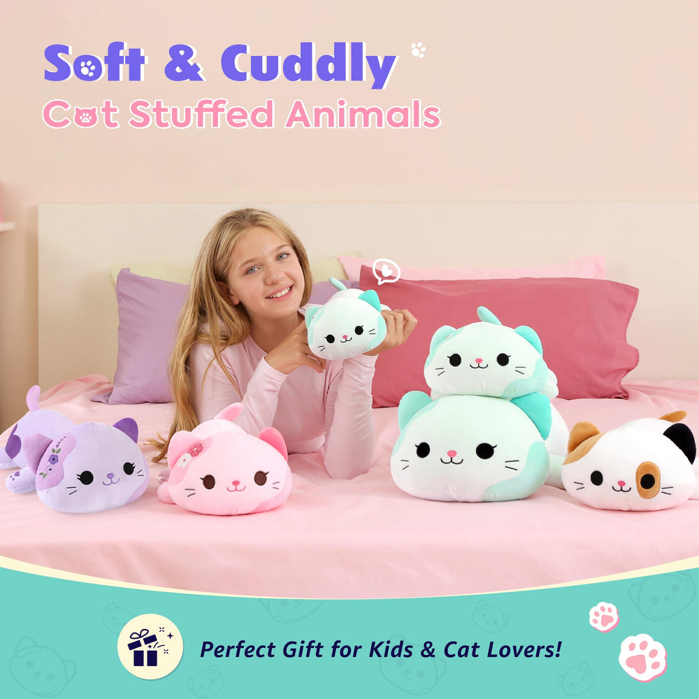 Onsoyours Rainbow Cat Plush face close-up showing cute eyes and heart-back design for cherished keepsakes