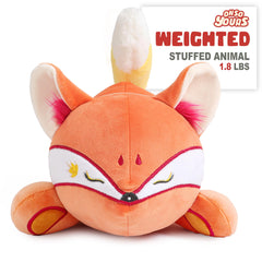 Onsoyours red wheat fox plush in bed for comforting bedtime routine.