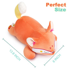 Onsoyours red wheat fox plush on couch for cozy family time.