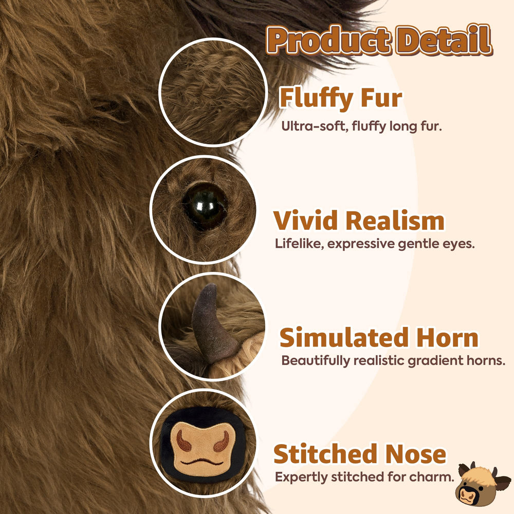 Onsoyours Highland Cow luxury-soft-plush showcases generous size for family cuddles.