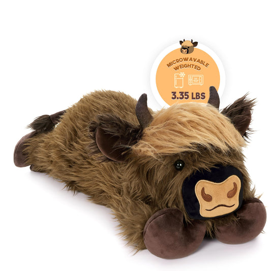 Onsoyours Highland Cow plush heat-packet for cozy warmth and soothing relaxation.