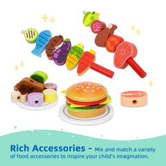 OOOK barbecue-tools-set helps kids practice pretend grilling with safe wooden utensils.