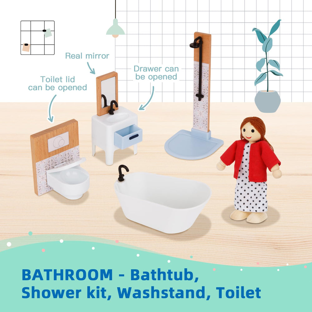 OOOK wooden dollhouse bathroom with opening toilet seat realism