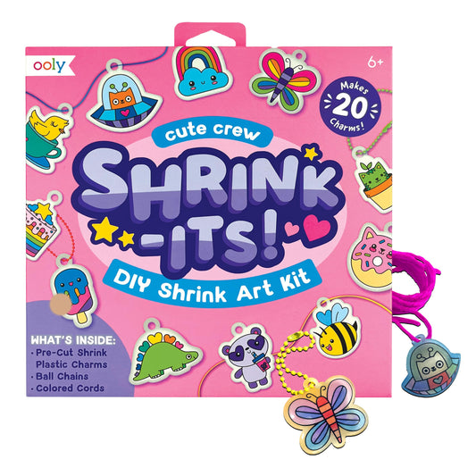 Ooly 28pc shrinking art kit front view with complete contents for quick, mess-free crafting.