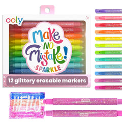 Ooly Make No Mistake glitter markers set with erasable ink for mistake-free coloring.
