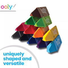 OOLY triangle crayons showing comfortable grip for small hands.