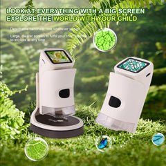 OOZSTAR three-mode kid microscope supports portable, mobile, and tabletop viewing.
