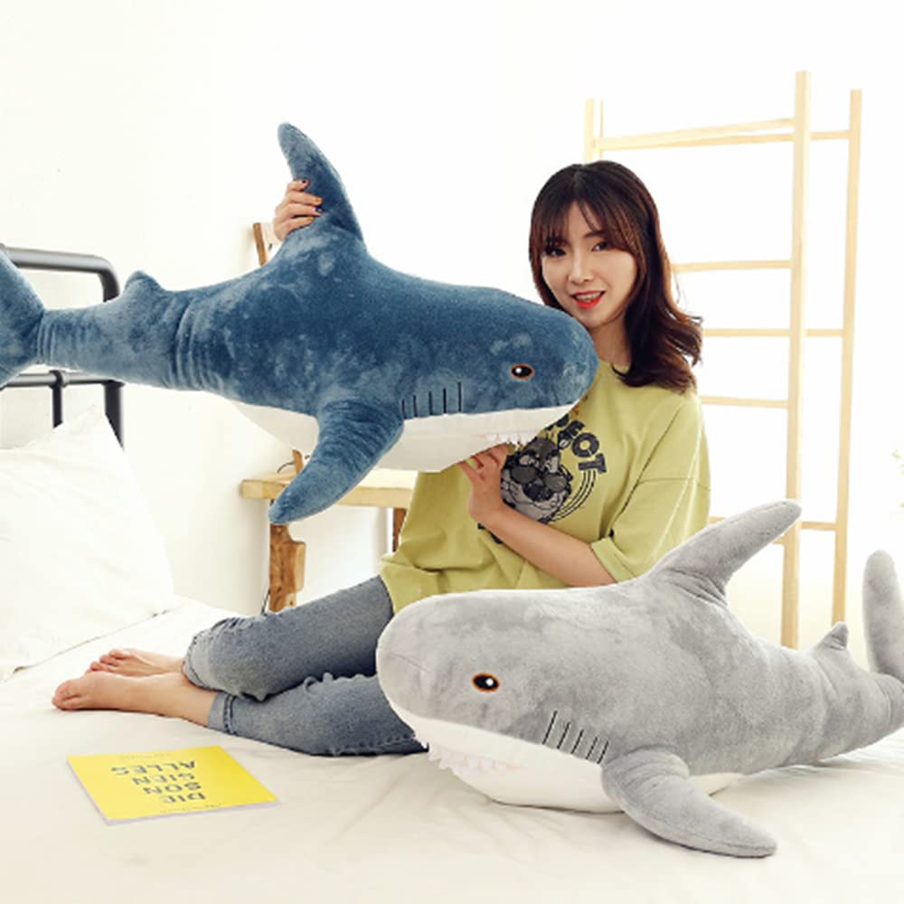 OPHRBU blue shark plush sleeping pillow, ideal lumbar support.